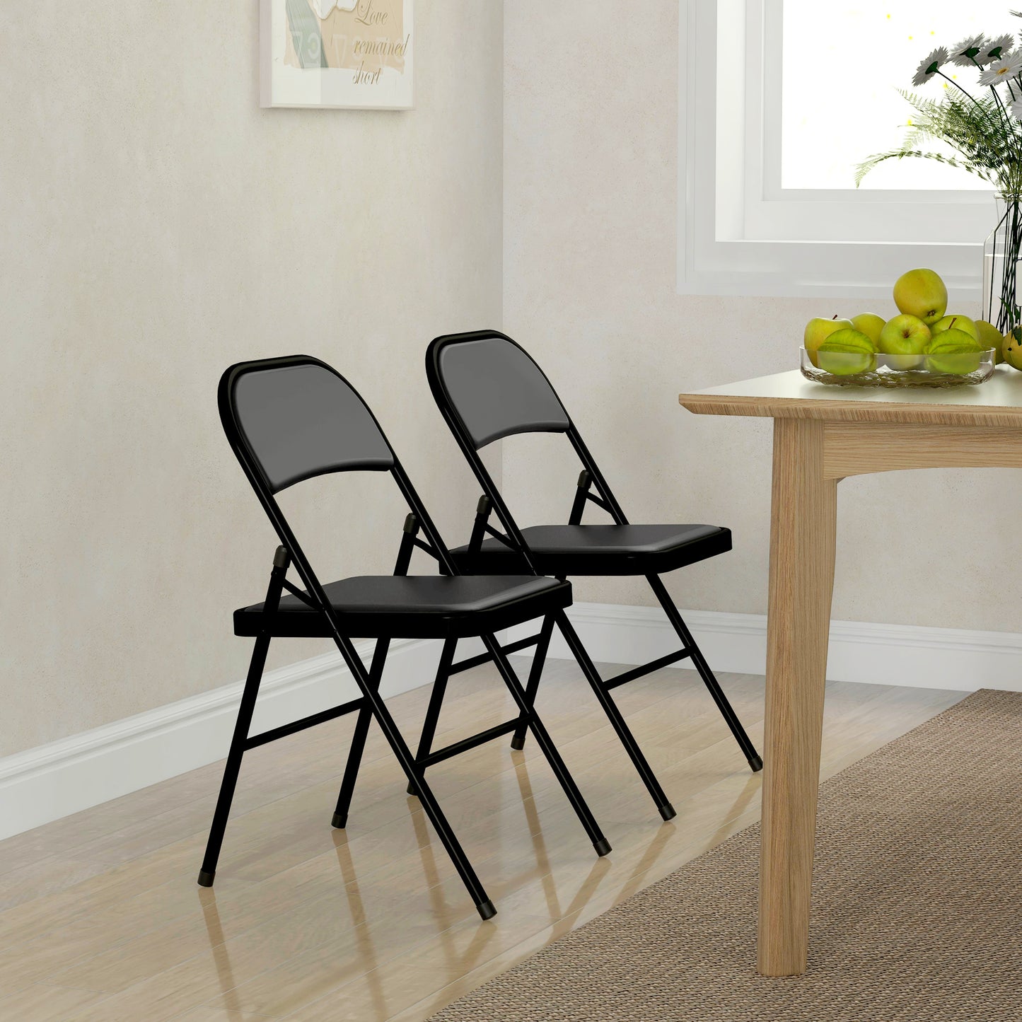 HOMCOM 2er-Set Klappstühle, Tragbare Bürostühle, Metallbeine, Faltstuhl für Büro, Empfang, Wartezimmer, Kunstleder, Schwarz