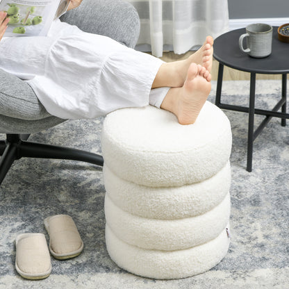HOMCOM Hocker, rund, Teddyfleece, bis 120kg, Φ40x45H cm, Cremeweiß