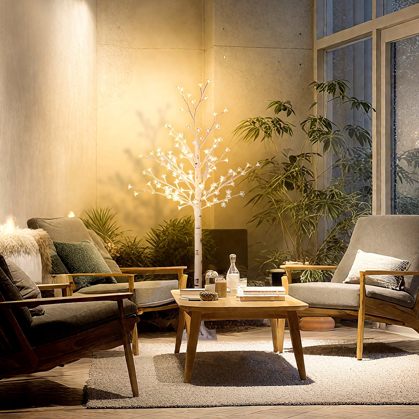 HOMCOM Kunstbaum, Kunst Kirschblütenbaum, mit 120 LEDs, 3 Helligkeitsstufen, warmweiß, realistische Rinde, 21 x 21 x 150 cm