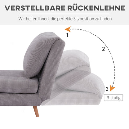 HOMCOM 2-in-1 Schlafsessel Gästebett, bis 200 kg, verstellbare Kopfstütze Cord-Optik 82 cm x 8 cm x 83 cm Grau
