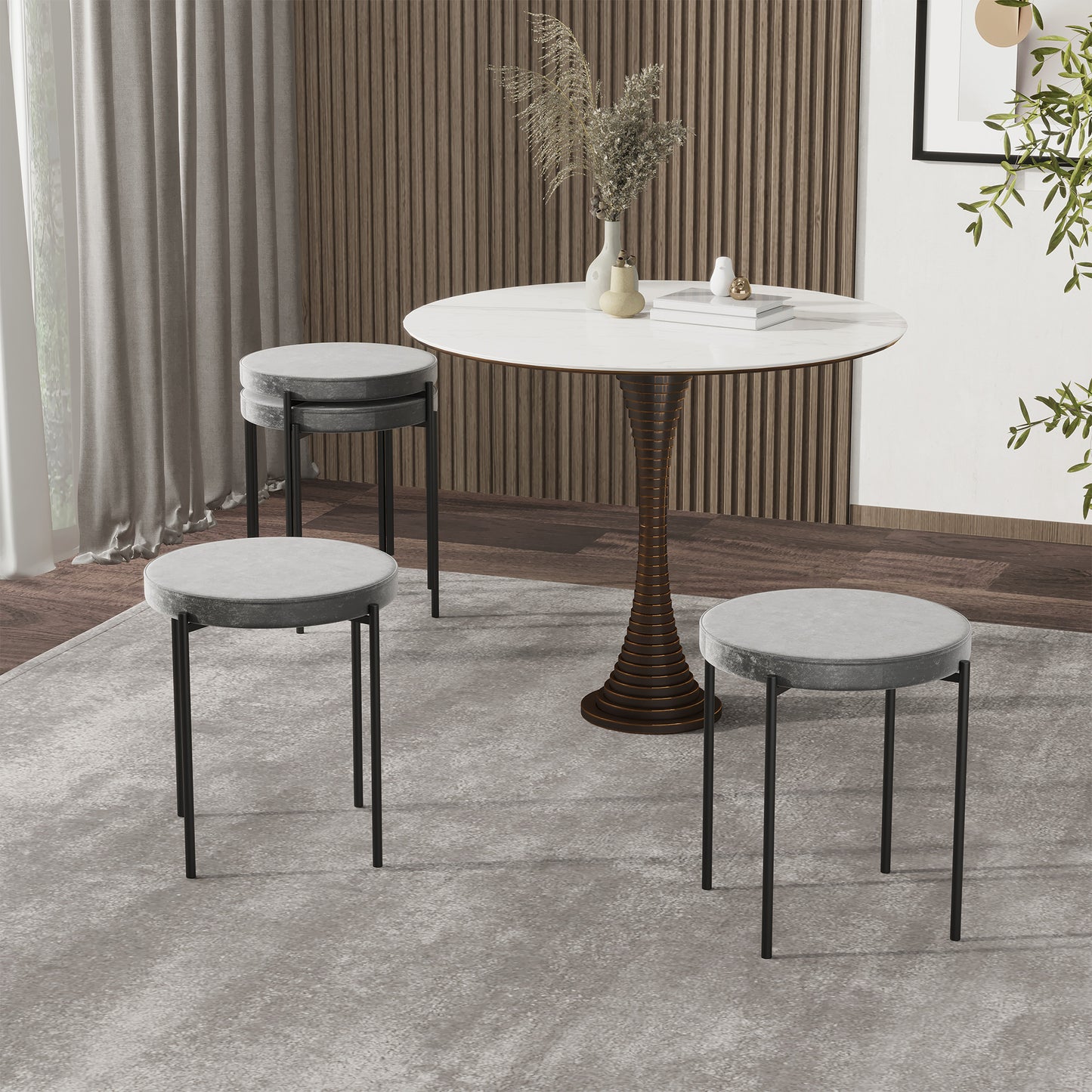 HOMCOM 4er-Set Esszimmerhocker Stapelbar Esszimmerstühle Küchenstuhl mit gepolstertem Sitz, Samtoptik Sitzhocker Samt für Küche Esszimmer Metall Grau 41,5 x 41,5 x 46 cm