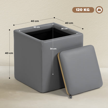 HOMCOM Sitzhocker mit Stauraum Hocker mit Deckel، Quadratischer Fußhocker Sitzwürfel Kunstleder 40 x 40 x 40 سم غراو