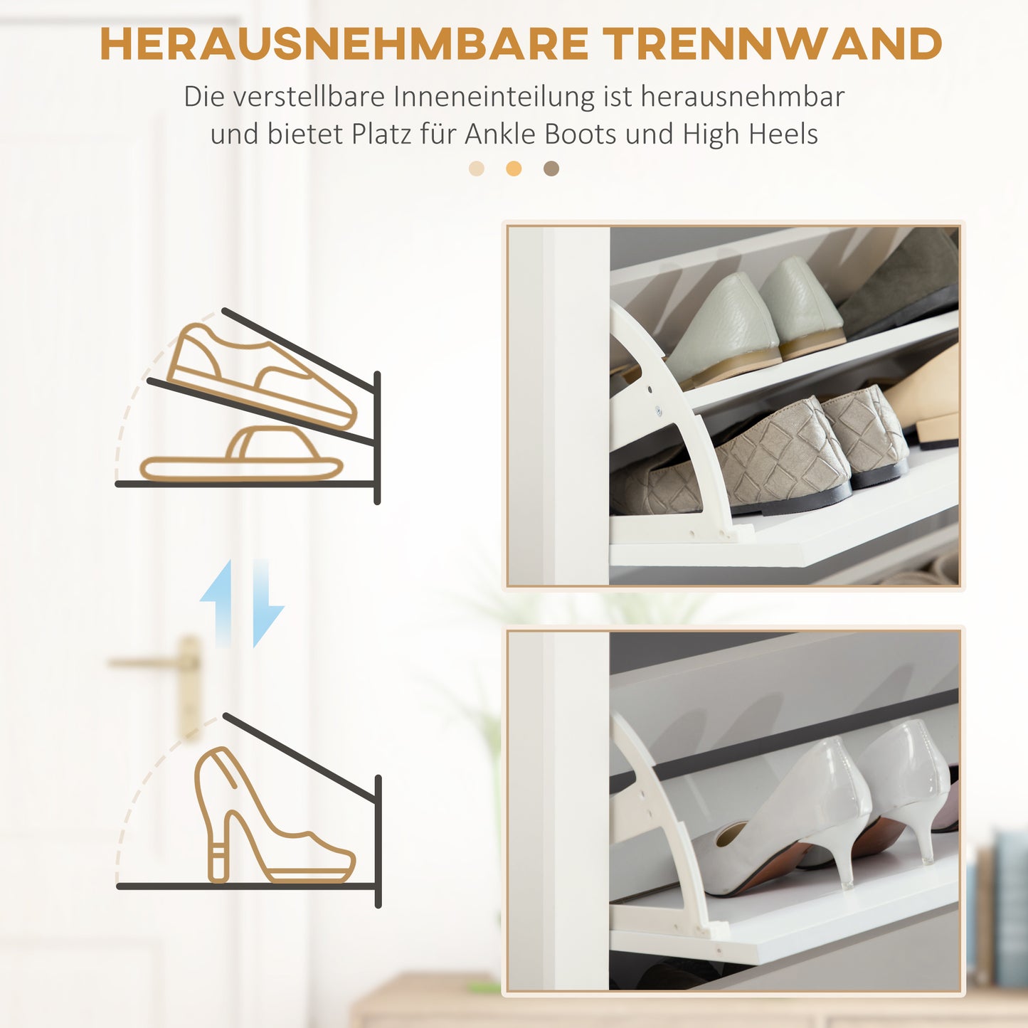 HOMCOM Schuhschrank Schruhregal Schuhaufbewahrung, 3 Fächer, 18 Paar Schuhe, 72 cm x 26 cm x 112 cm, Weiß + Braun