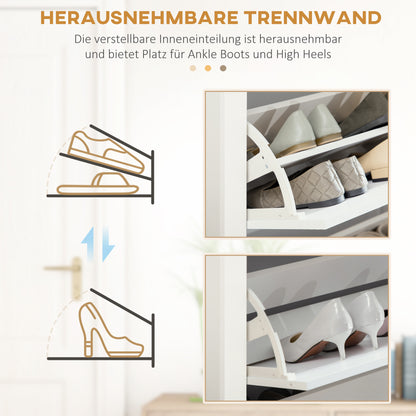 HOMCOM Schuhschrank Schruhregal Schuhaufbewahrung, 3 Fächer, 18 Paar Schuhe, 72 cm x 26 cm x 112 cm, Weiß + Braun