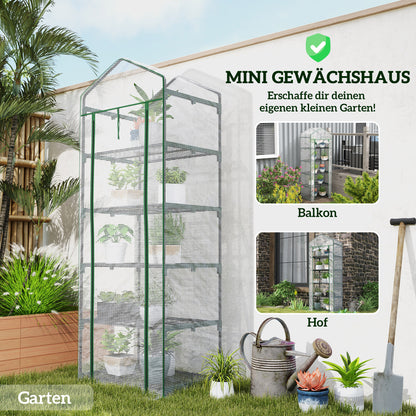 Outsunny Mini-Gewächshaus für Blumen oder Gemüse, Stahl, Kunststoff, 69L x 49B x 193H cm, Weiß