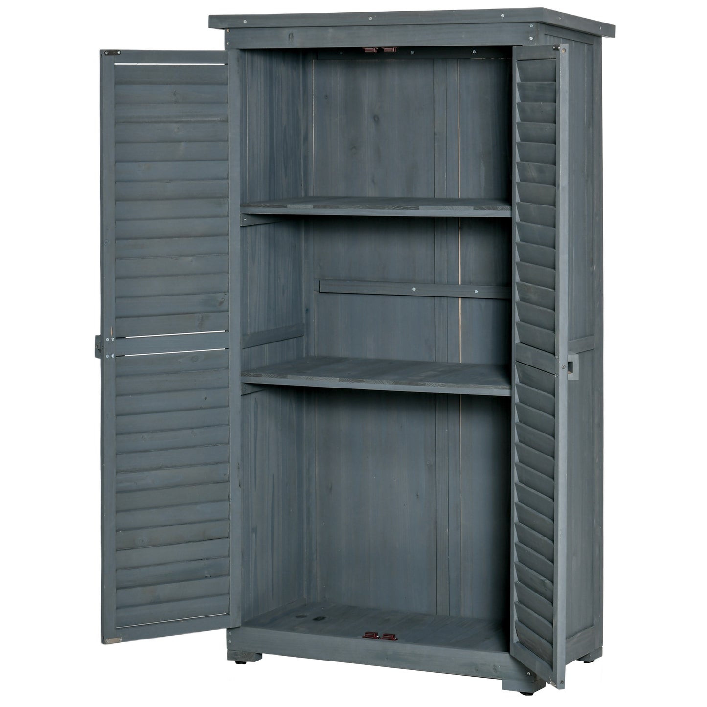 Outsunny Gartenschrank Holz Gerätehaus Geräteschuppen Geräteschrank Holzhütte Pultdach Bitumenpappe Lamellentüren Grau 87 x 46,5 x 160 cm