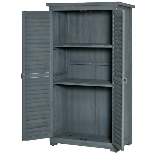 Outsunny Gartenschrank Holz Gerätehaus Geräteschuppen Geräteschrank Holzhütte Pultdach Bitumenpappe Lamellentüren Grau 87 x 46,5 x 160 cm