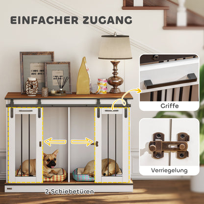 PawHut Hundekäfig mit 2 Türen, Hundebox, Transportbox für Hunde, rustikales Design, verriegelbar, Weiß