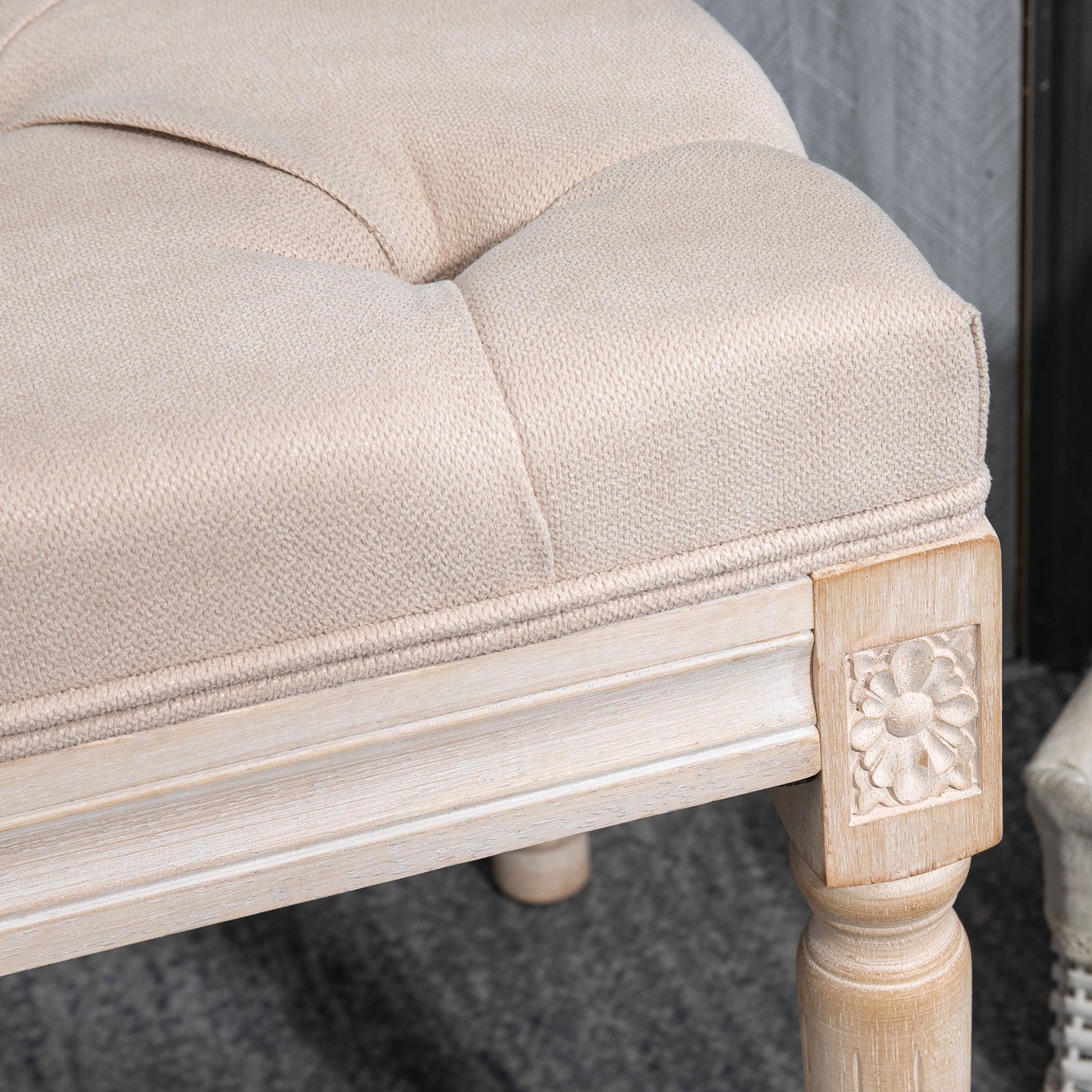 HOMCOM Sitzbank Vintagedesign Vintagebank, Knopfheftung, gedrechselte Beine, Shabby Chic, Creme