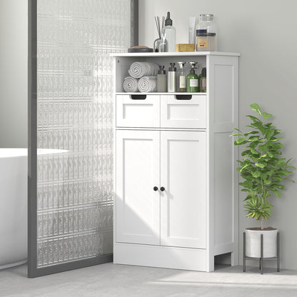 kleankin Badezimmerschrank mit 2 Schubladen, Tür, 60 x 30 x 109 cm, Weiß