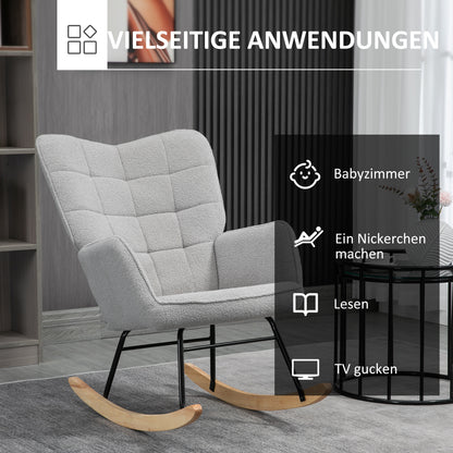 HOMCOM Schaukelstuhl im Retro-Design, Massivholz, Schwingsessel, 71 cm x 92 cm x 101 cm, Hellgrau