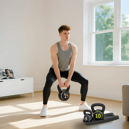 مجموعة SPORTNOW Kettlebell، 3 Kugelhanteln 2,2 كجم/4,5 كجم/6,8 كجم، Kunststoffhülle، Schwarz