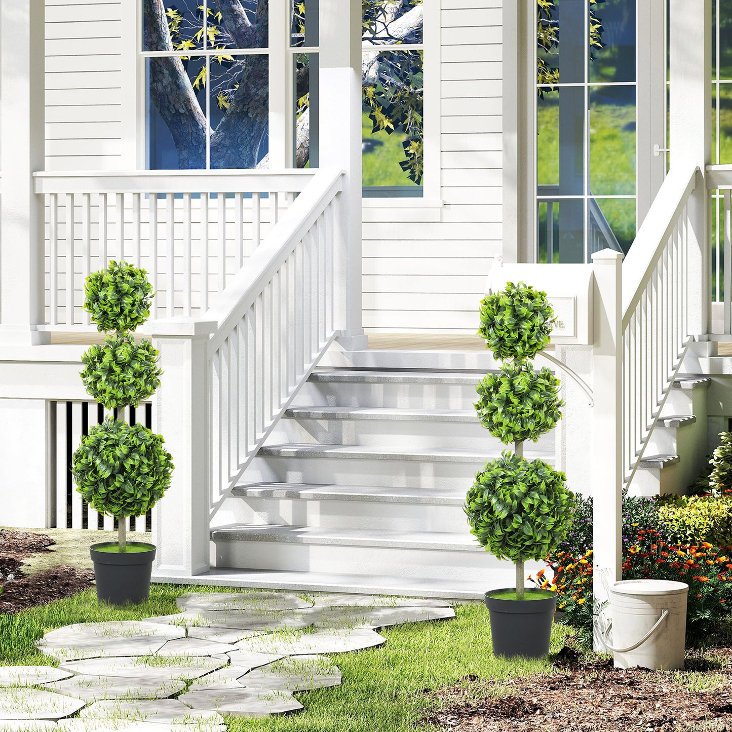 HOMCOM Kunstpflanzen im Topf, Kunststoff-Blätter, beflockte Erde, Grün