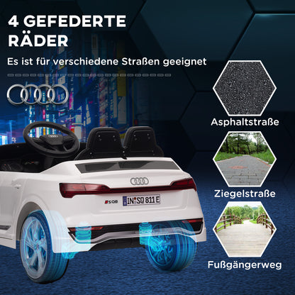 AIYAPLAY Elektro-Kinderauto, 12V Audi Q8, 3-5 km/h, Fernsteuerung, Scheinwerfer, Musik, Weiß