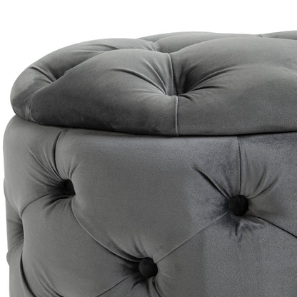 HOMCOM Vintage Hocker، Sitzhocker Truhenbank Fußbank Fußhocker mit Stauraum، Polsterhocker، Metall، Schaumstoff، Kohlegrau، 55 x 55 x 42 سم