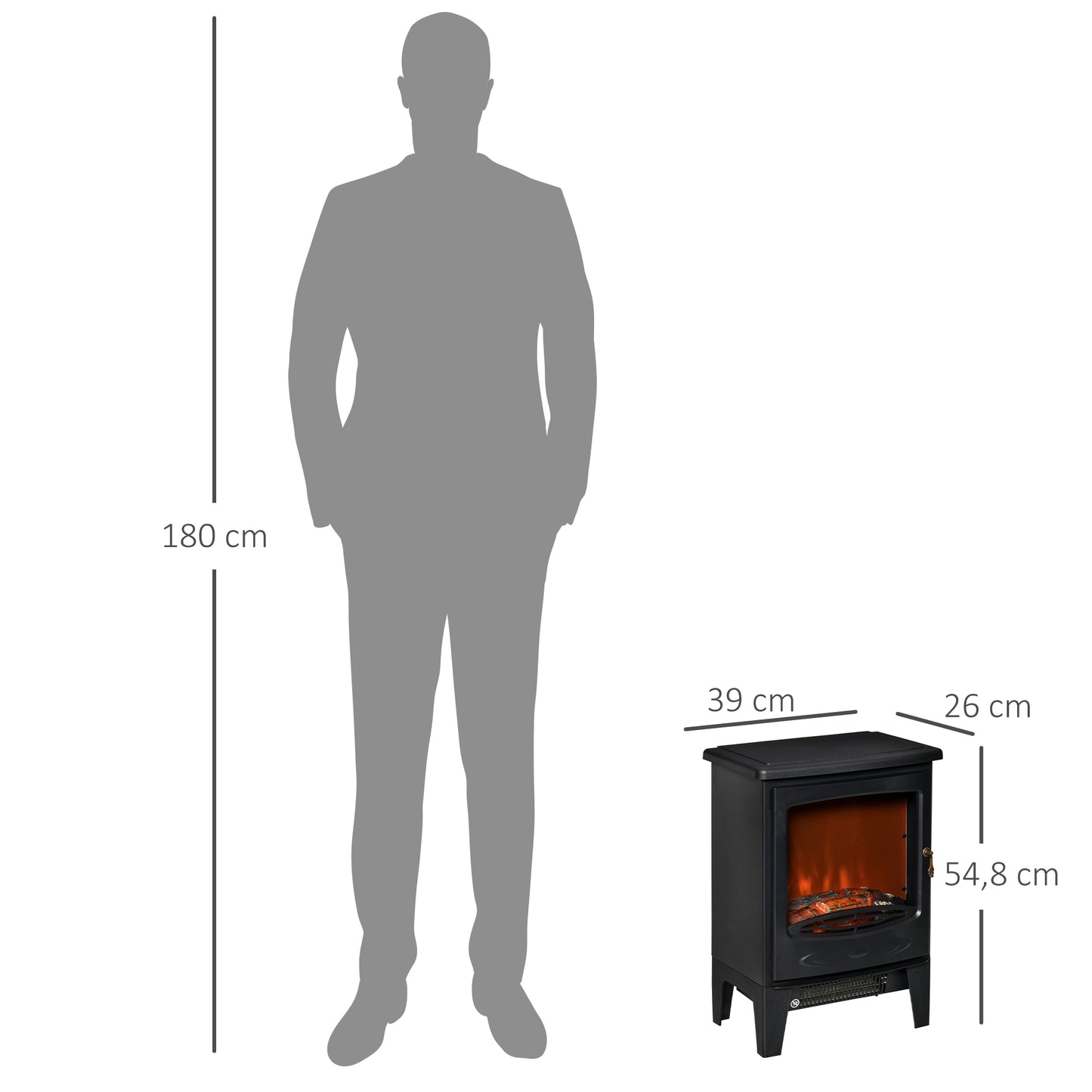 HOMCOM LED Elektrokamin Standkamin mit Flammeneffekt 900/1800W Schwarz