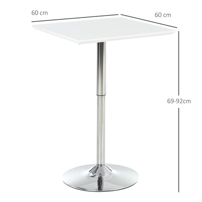 HOMCOM Bartisch Bistrotisch Pub Höhenverstellbarer Quadratischer Stehtisch Tisch Stahl Weiß 60 x 60 x 69-92 cm