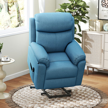 HOMCOM Fernsehsessel mit Aufstehhilfe Elektrisch Relaxsessel mit Liegefunktion, TV-Sessel mit Fernbedienung Seitentasche Taschenfederkern Leinenoptik Blau