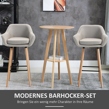 HOMCOM 2er-Set Barhocker, inkl. Fußstütze, Massivholz, 55 cm x 48c m x 100 cm, Beige