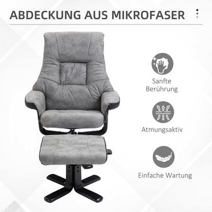 HOMCOM Relaxsessel mit Hocker, 360° drehbar, 135° neigbar, atmungsaktiver Bezug, 78 x 82,5 x 109 cm, grau