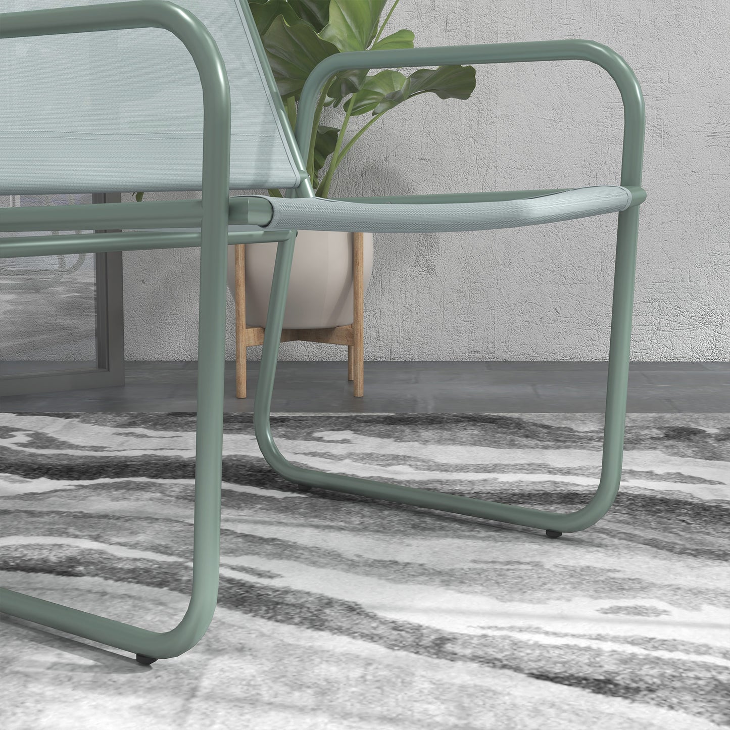 Outsunny 3-teiliges Gartenmöbelset، 2 Stühle mit atmungsaktivem Stoffbezug، 1 عداء Tisch Ø60 سم، Grün