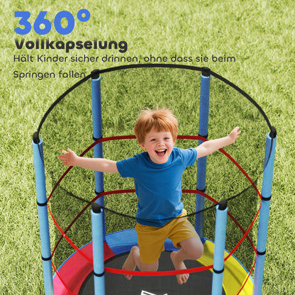 HOMCOM Kindertrampolin, Sicherheitsnetz, Gummifederung, bis 45 kg, Stahlgestell, Ø140x160cm, Bunt