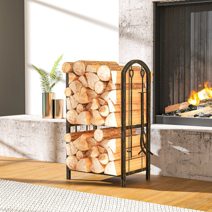 Outsunny Kaminholzregal für innen 43 x 30 x 74cm 2 Ebenen Brennholzregal mit 4 Kaminwerkzeug, هاكن