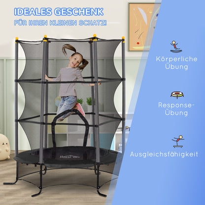 HOMCOM Trampolin für Kinder, Ø163 cm, mit Sicherheitsnetz, In- und Outdoor, Belastung bis 50 kg, Stahl, Kunststoff, Schwarz