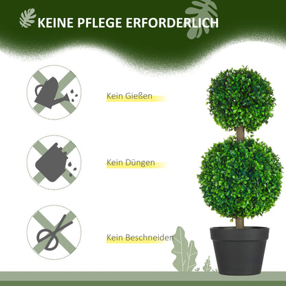 HOMCOM 2er-Set Künstlicher Buchsbaum, 2 Buchsbäume, Outdoor, 17 cm x 17 cm x 60 cm, Grün + Braun+ Schwarz