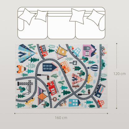 HOMCOM Teppich mit Autobahn-Muster, weißer Hintergrund, weiches Fleece, pflegeleicht, Bunt