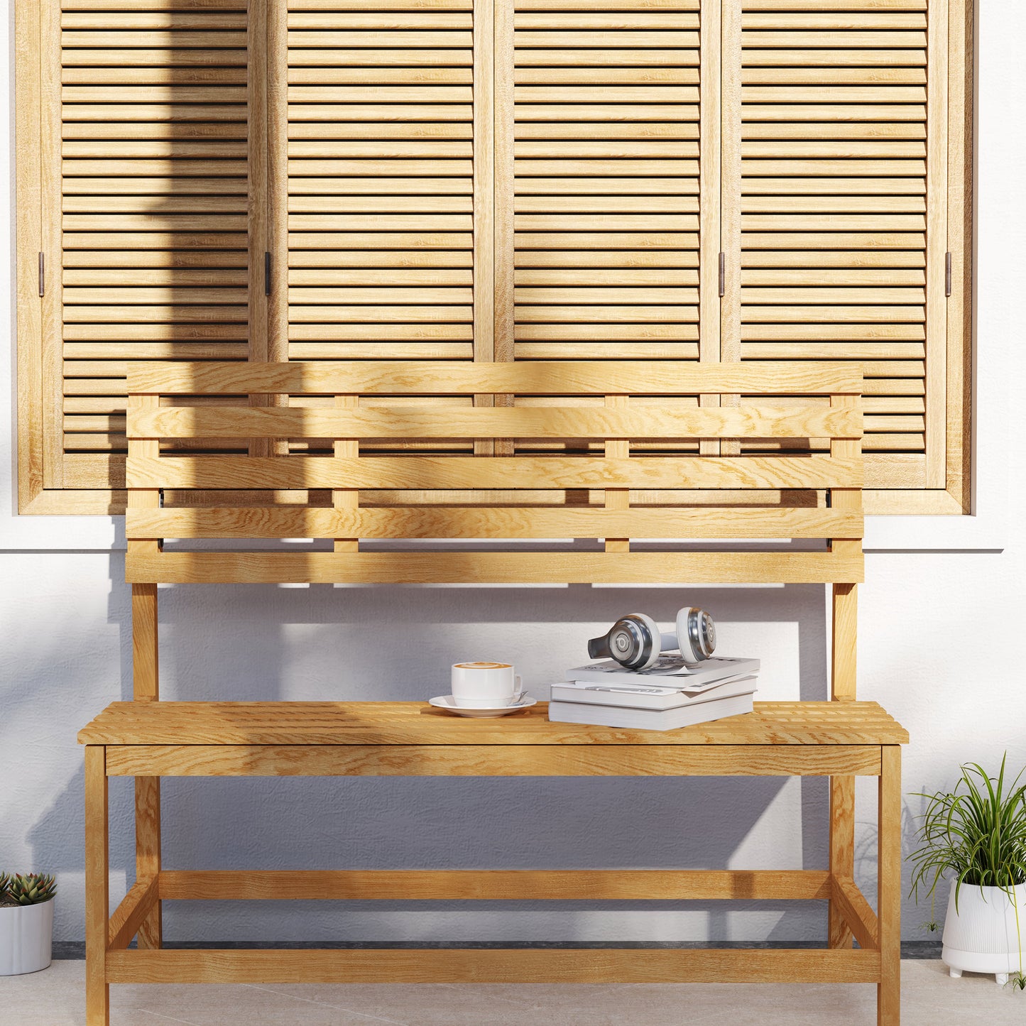 Outsunny 2-Sitzer Gartenbank Holz, wetterfest Sitzbank, UV-Beständig Gartenmöbel mit Umwandelbare Rückenlehnen 110x61x89cm, Teak