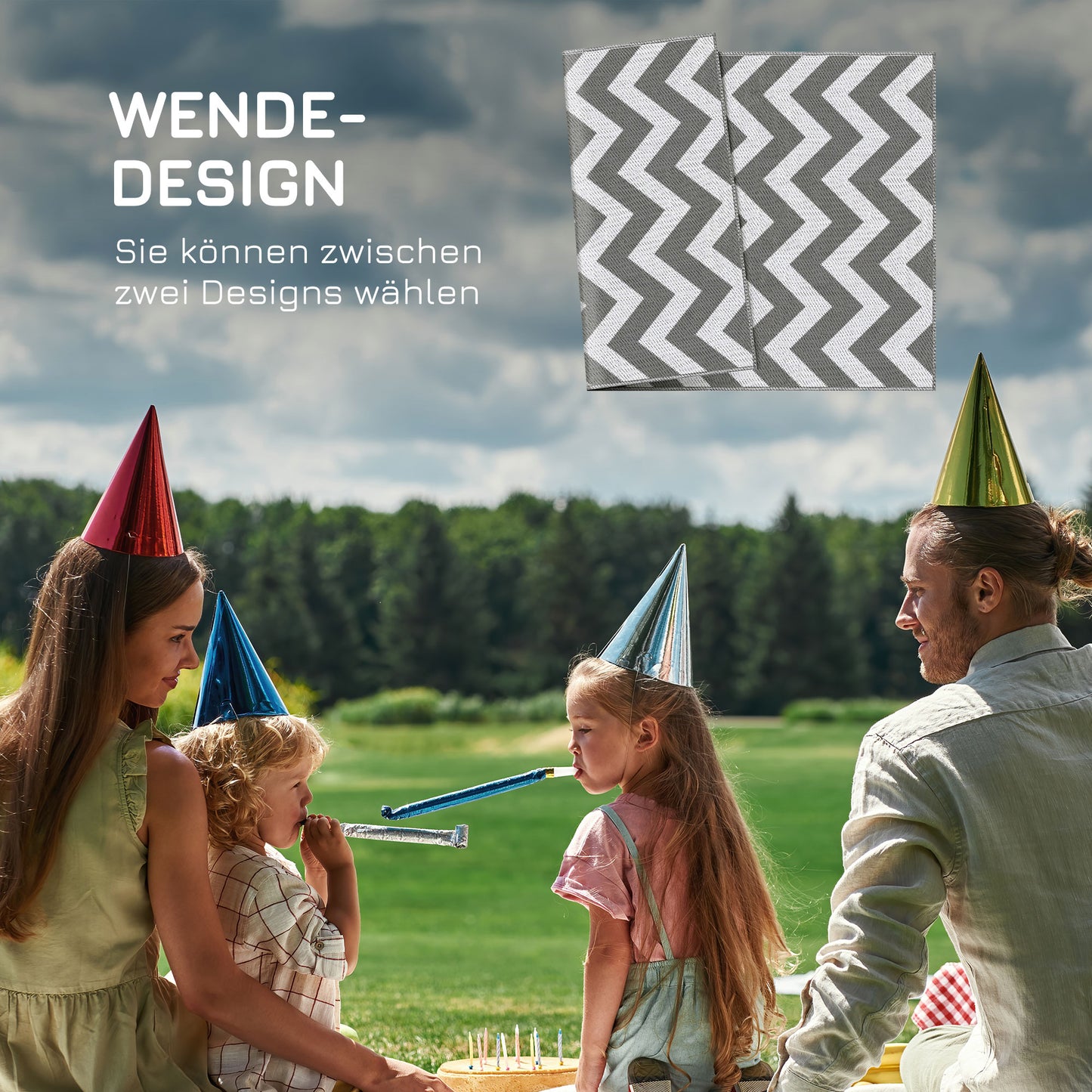 Outsunny Outdoor-Teppich, wasserdicht, doppelseitiges Design, hochwertige Kunststofffaser, hellgrau+weiß, 121 x 182 cm