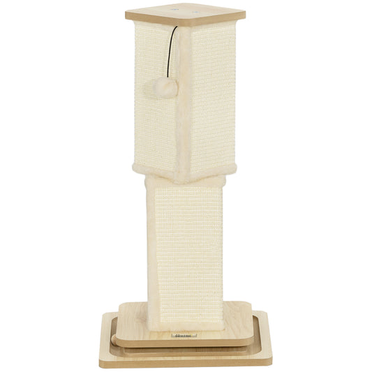 PawHut 3-in-1-Kratzbaum mit Spielschiene, Spielball, Sisal, bis 5 kg, 34 x 34 x 67 cm, Eiche/Creme
