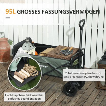Outsunny Gartenwagen 120 kg belastbar, klappbar Transportwagen mit herausnehmbare Plane, Griff, Rädern 95 Liter Grün