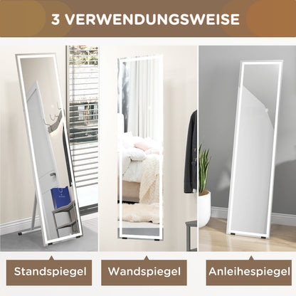 HOMCOM Standspiegel Wandspiegel Ganzköprerspiegel، مع مصابيح LED، 40 سم × 150 سم، فايس + سيلبر