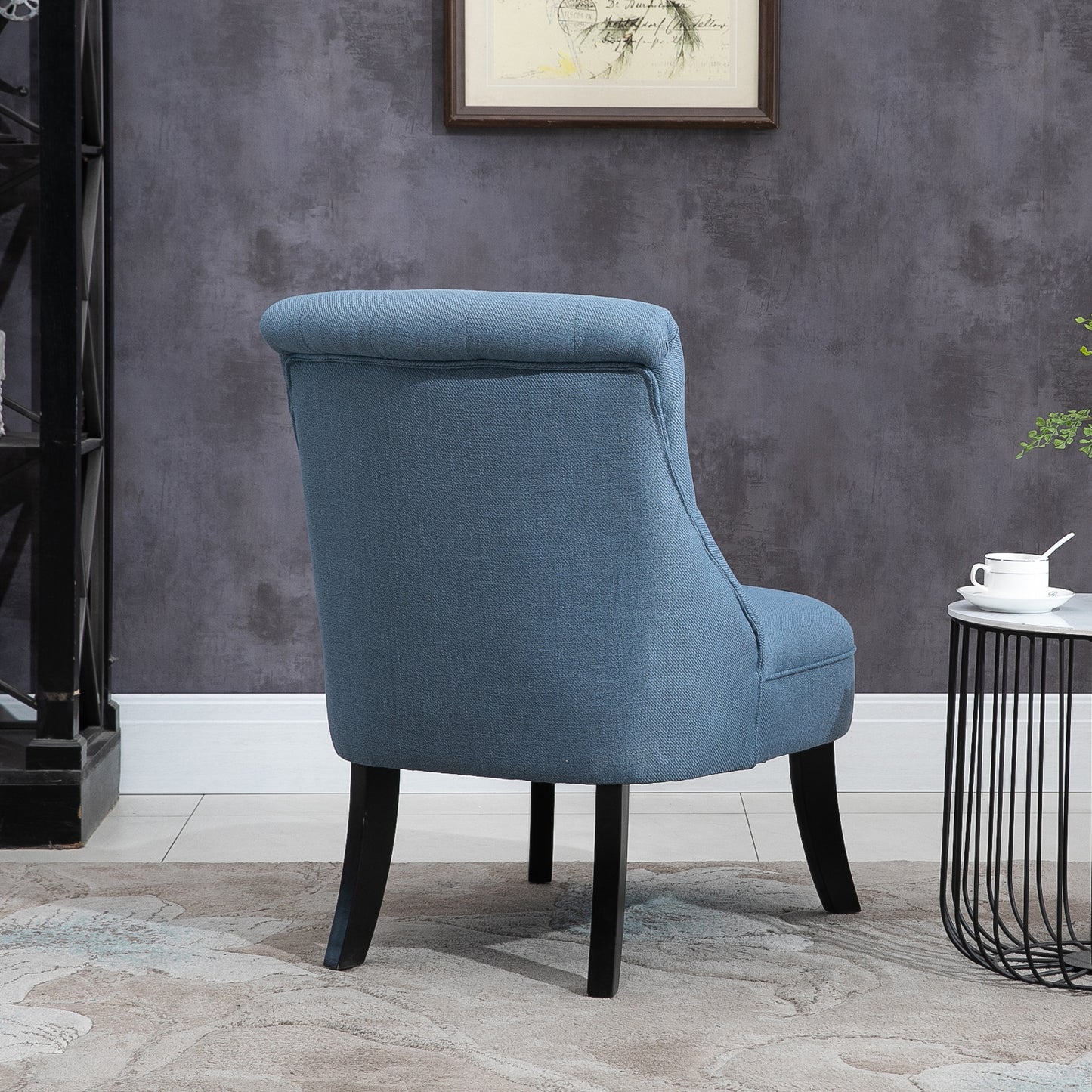 HOMCOM Sessel Wohnzimmer Relaxsessel Loungesessel Ruhesessel mit Rückenkissen, Holzbeine, Lesesessel mit Leinenoptik, Polstersessel für Schlafzimmer, Blau