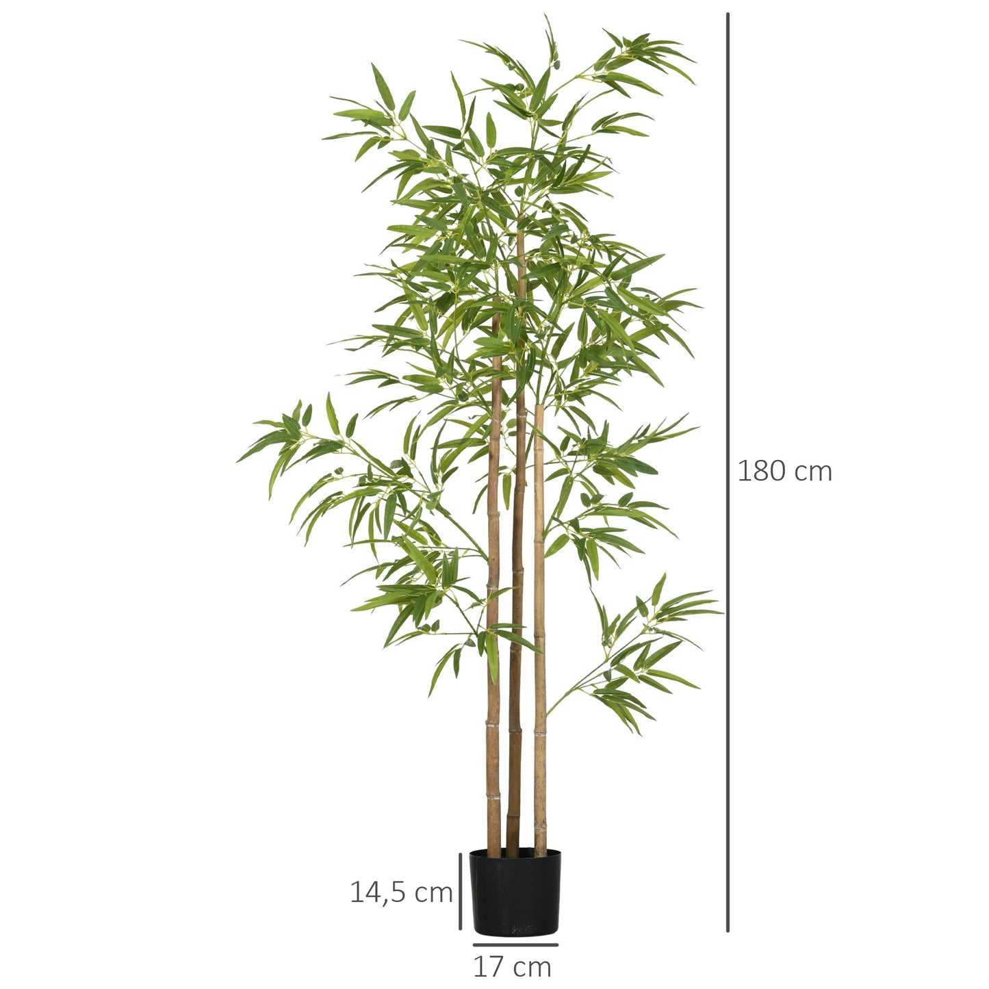 HOMCOM Kunstpflanze, Bambus, 3 Stämme, 830 Blätter, pflegeleicht, 180 cm, Zementtopf