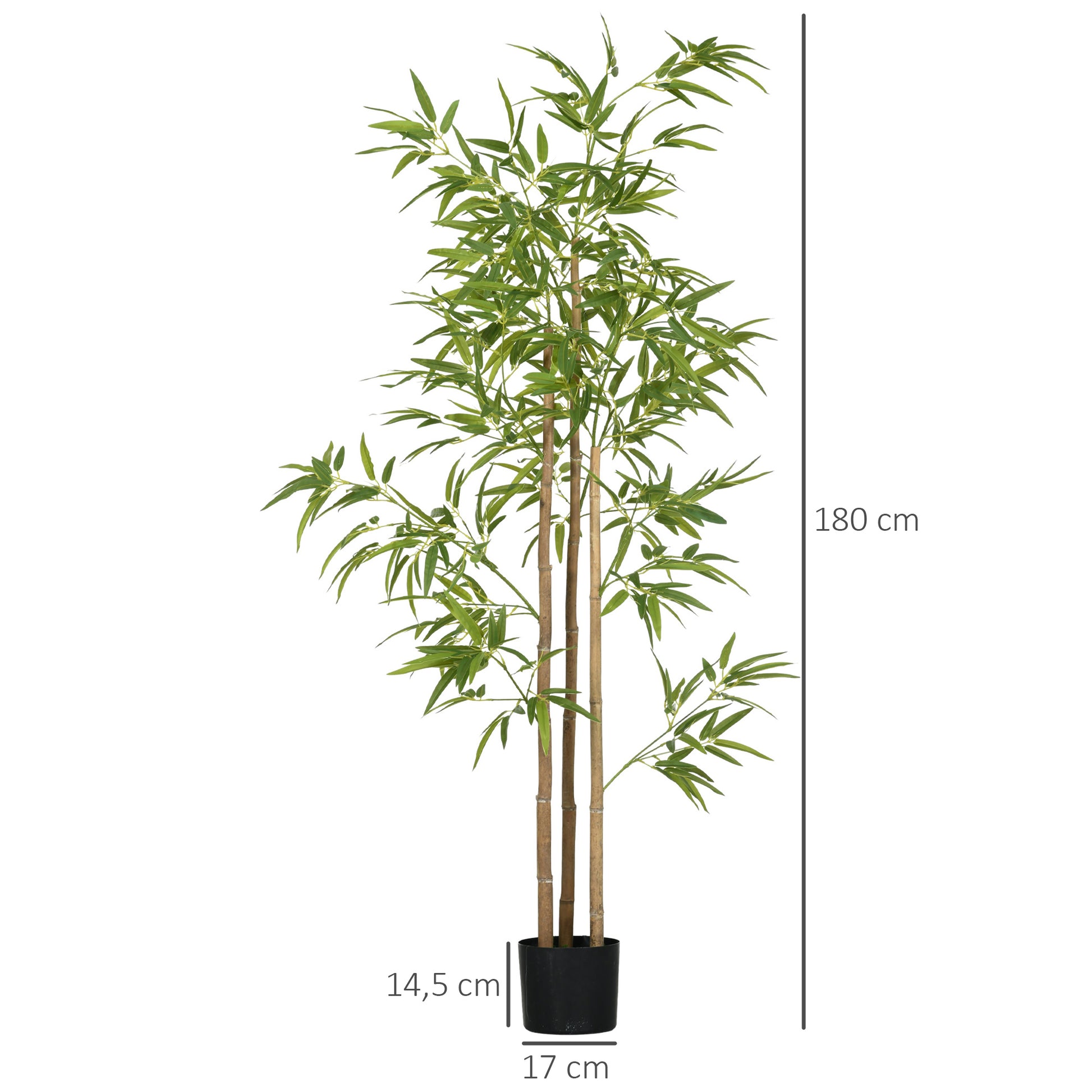 HOMCOM Kunstpflanze, Bambus, 3 Stämme, 830 Blätter, pflegeleicht, 180 cm, Zementtopf