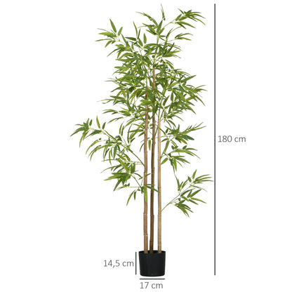 HOMCOM Kunstpflanze, Bambus, 3 Stämme, 830 Blätter, pflegeleicht, 180 cm, Zementtopf