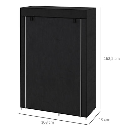 HOMCOM Schrank aus Stoff, Aufbewahrungslösung, 6 Regale, 1 Kleiderstange, Schwarz