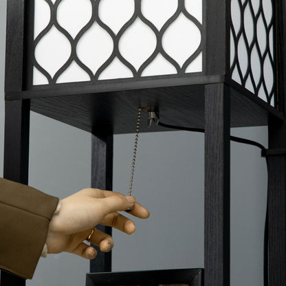 HOMCOM Stehleuchte im modernen Design, 2 Ablagen, Ziehkettenschalter, 26 cm x 26 cm x 156 cm, Schwarz + Weiß