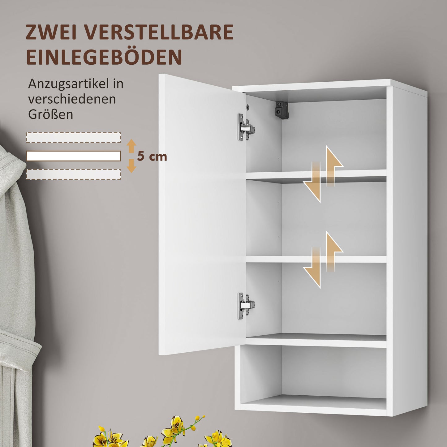 HOMCOM Wandmontierter Badezimmerschrank, Wandschrank für Badezimmer mit verstellbaren Ablagen, offenem Fach, Holz, Weiß