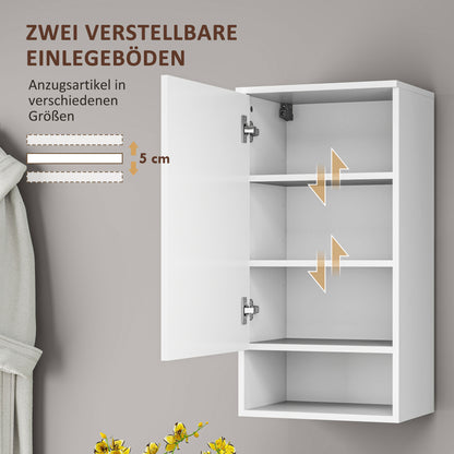 HOMCOM Wandmontierter Badezimmerschrank, Wandschrank für Badezimmer mit verstellbaren Ablagen, offenem Fach, Holz, Weiß