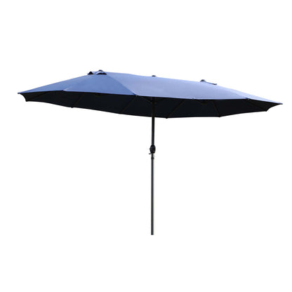 Outsunny Doppelsonnenschirm 455 x 270 cm Gartenschirm mit Handkurbel oval stabil Metallstange Marktschirm Doppelsonnenschirm Terrassenschirm Sonnenschutz für Strand Balkon Terrasse Garten Blau