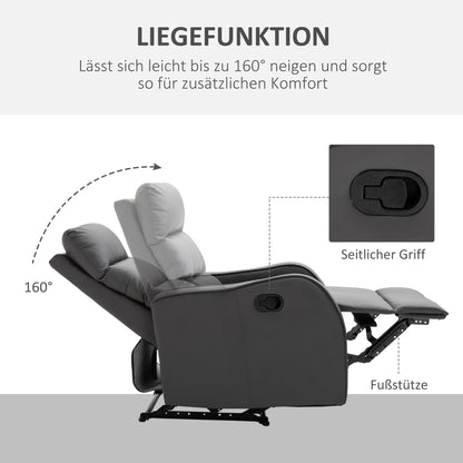 HOMCOM Relaxsessel mit Fußstütze, Liegesessel, ausklappbare Fußstütze, Kunstleder, Dunkelgrau