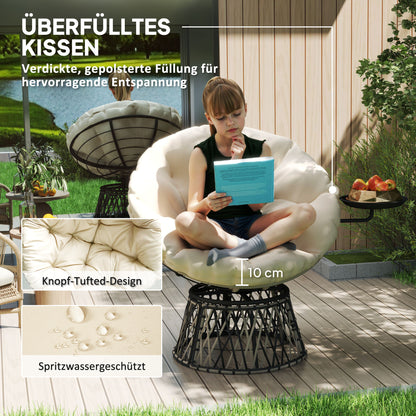 Outsunny Papasansessel Rattan 360° drehbar Korbsessel mit Kissen Durchmesser 90 cm runder Beige
