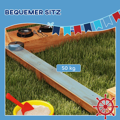 Outsunny Sandkasten mit Sonnendach Piratenschiff, inkl. Kinderküchenspielset, Massivholz, 180 x 103 x 144,5 cm, Grün