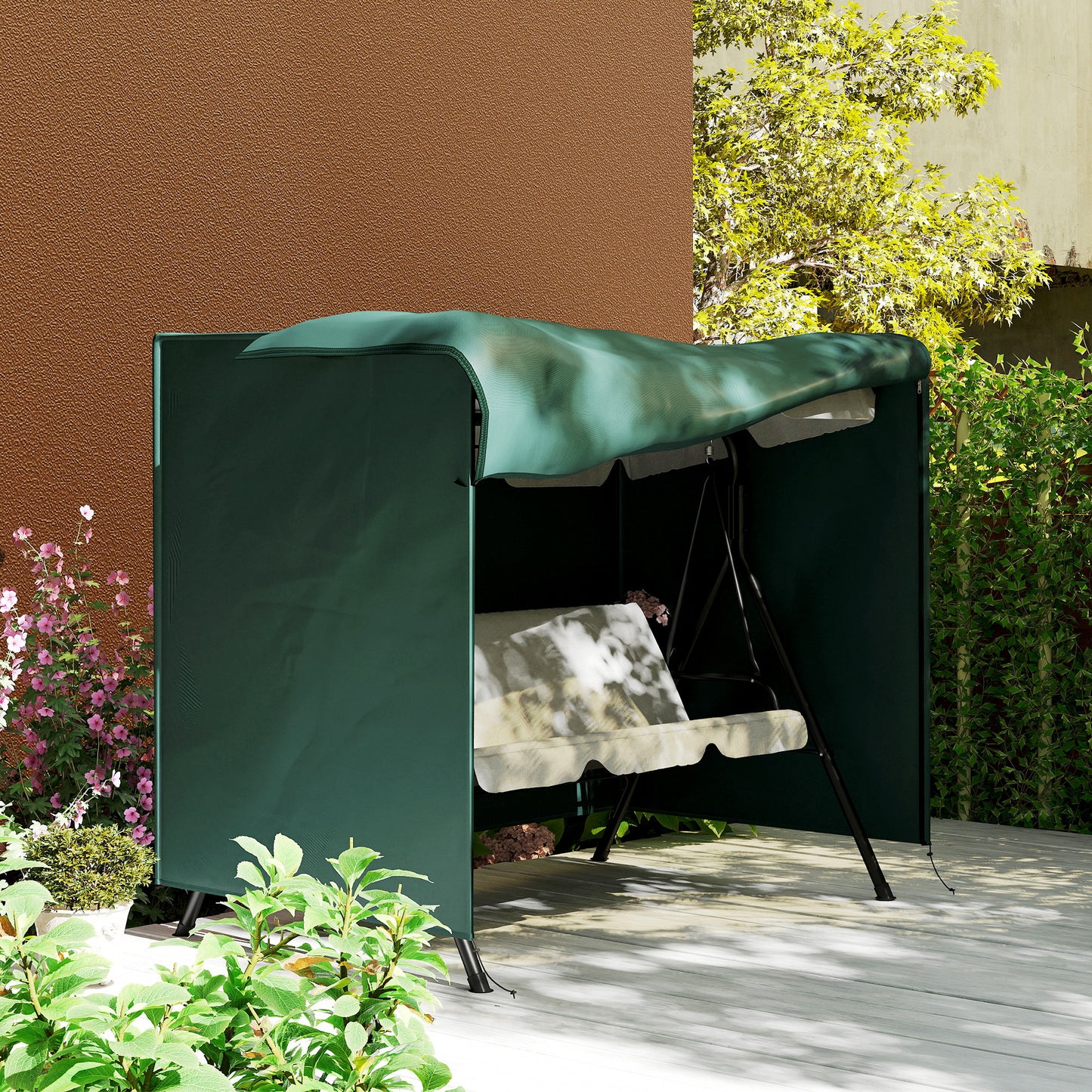 Outsunny Hollywoodschaukel Abdeckung 3 Sitzer, Wasserabweisend Winterfest Schutzhülle für Gartenschaukel, UV-Beständig Abdeckplane, Abdeckhaube, Reißfest 600D Oxford Gewebe, 205x124x164cm Dunkelgrün