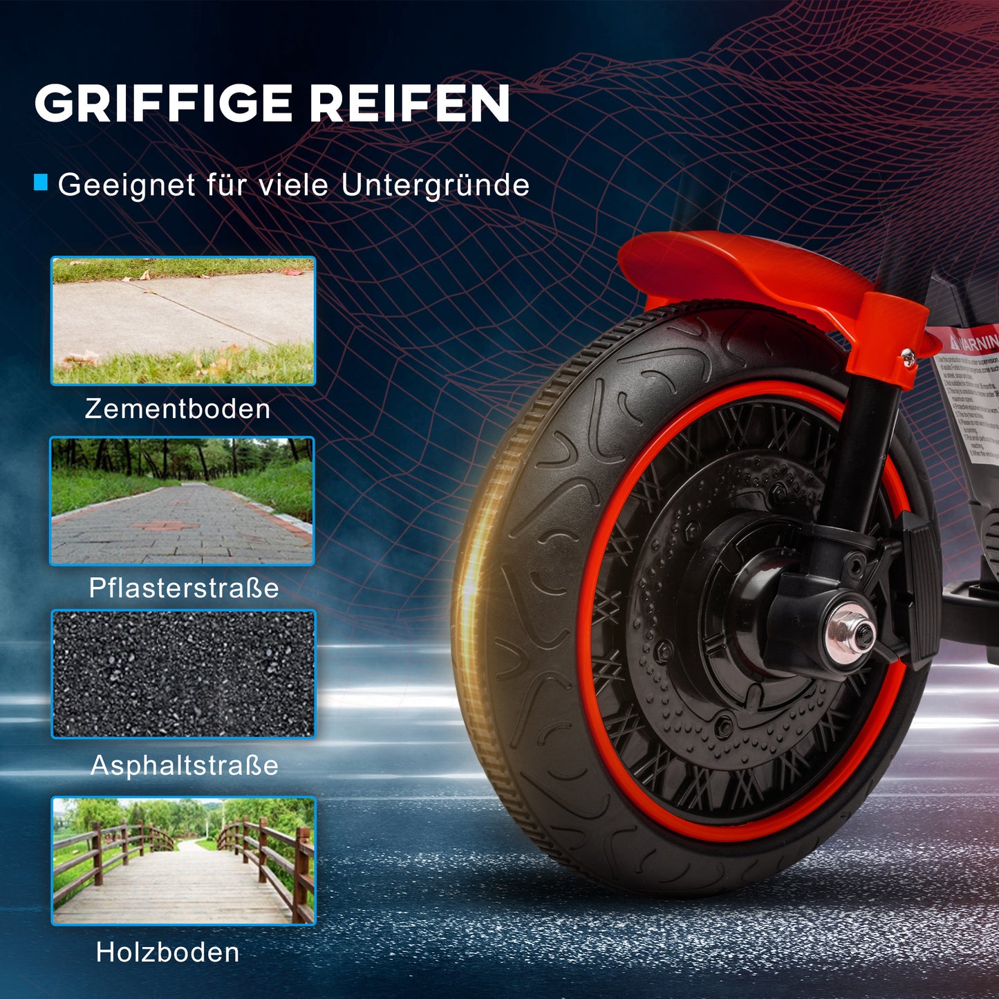 HOMCOM Elektro-Kindermotorrad mit Scheinwerfer, abnehmbare Stützräder, 76x42x57 cm, Rot/Schwarz