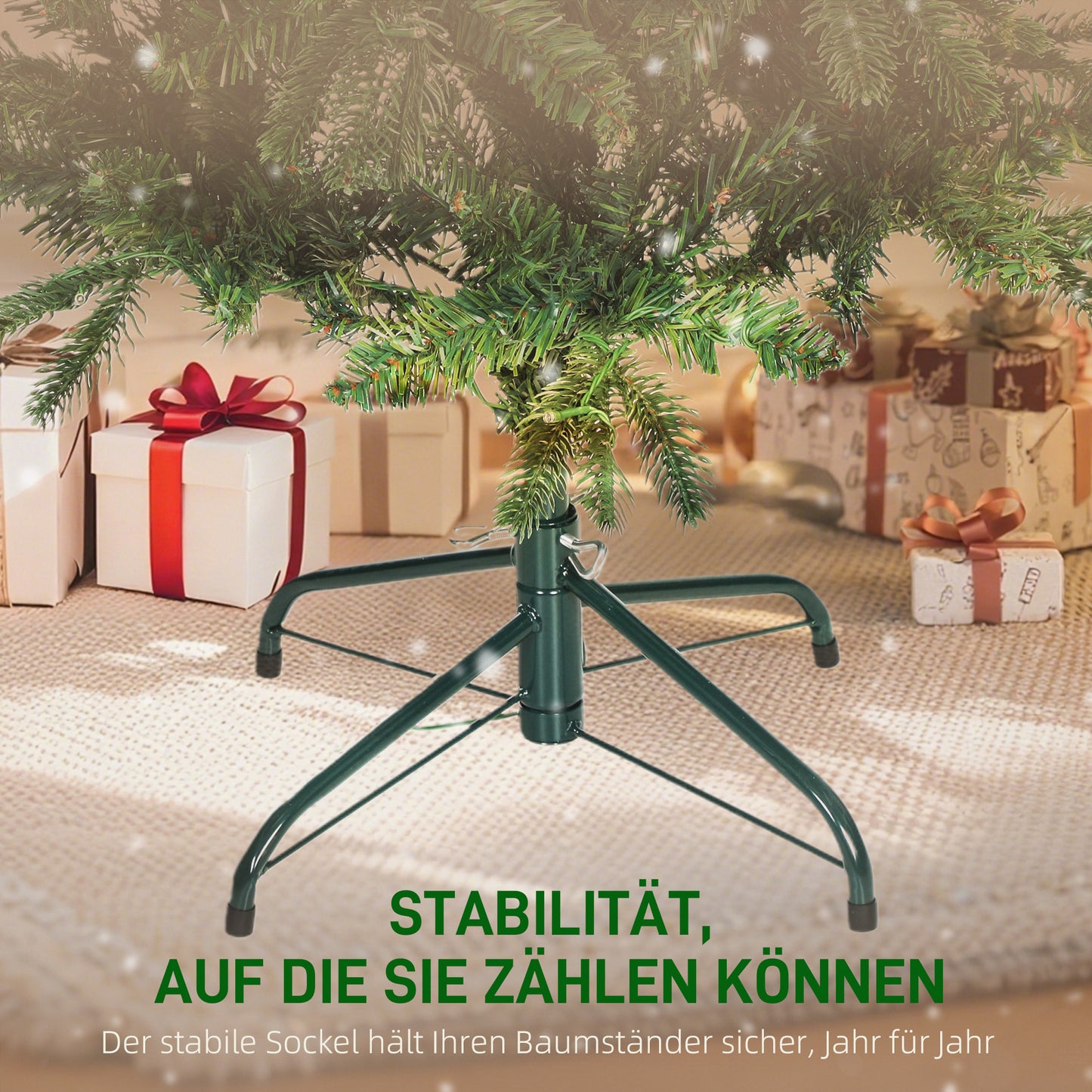 HOMCOM Weihnachtsbaum künstlich 180 cm Christbaum mit 605 dichten Zweigen, 200 warmweiß LED Indoor